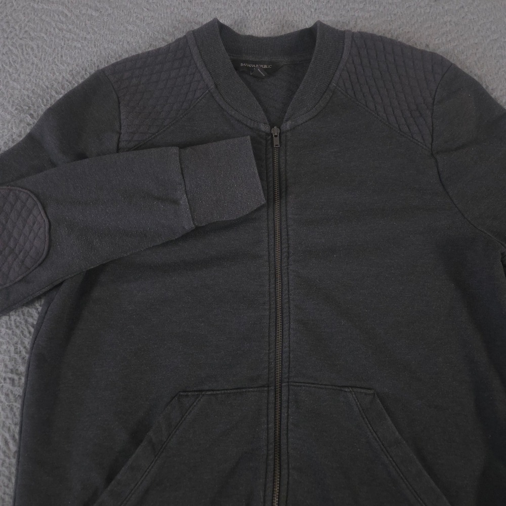 Banana Republic Jacket Womens S Gray Quilted Shoulder Elbow Patch Zip Bomber